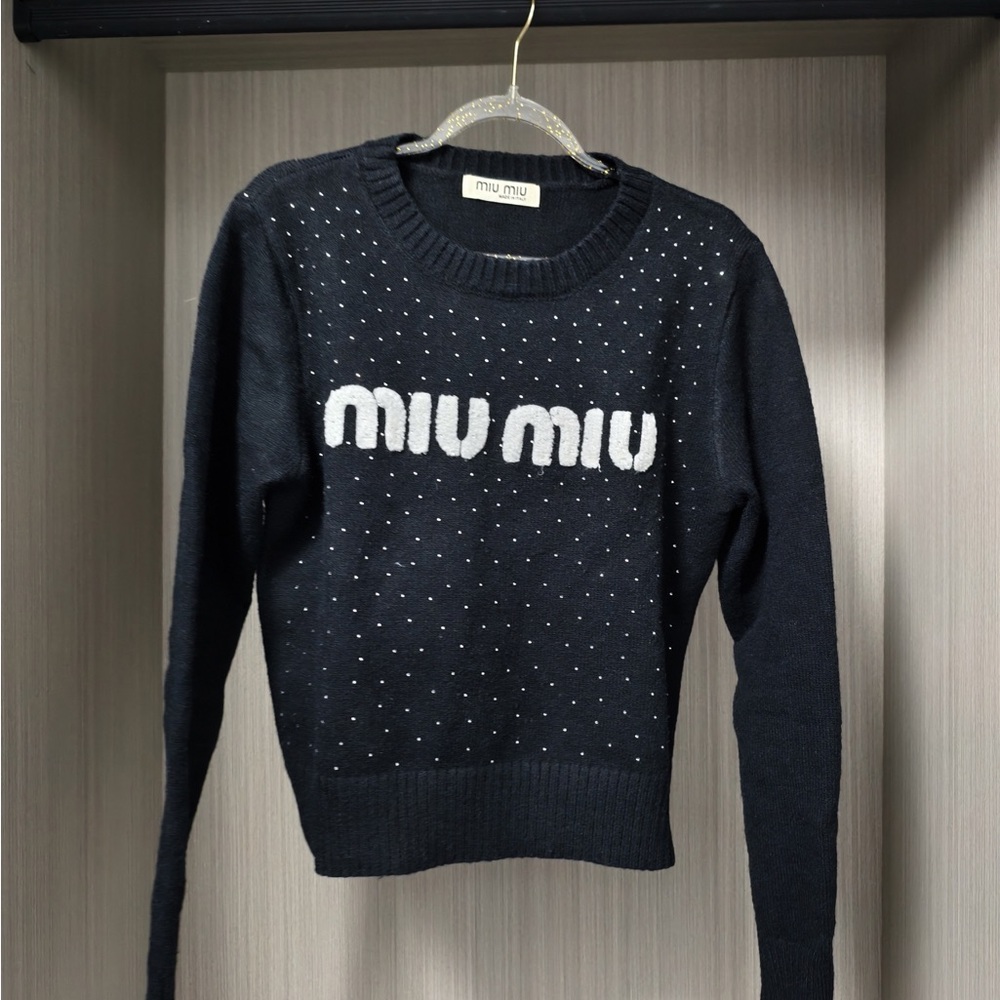 Miu Miu Navy Sweater with White Logo